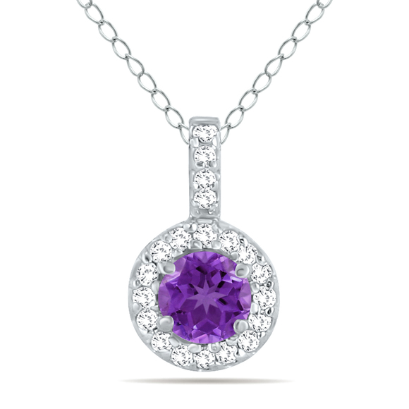 1/2 Carat TW Halo Amethyst And Diamond Pendant in 10K White Gold,All Products : American Fashion Style Bags On Sale